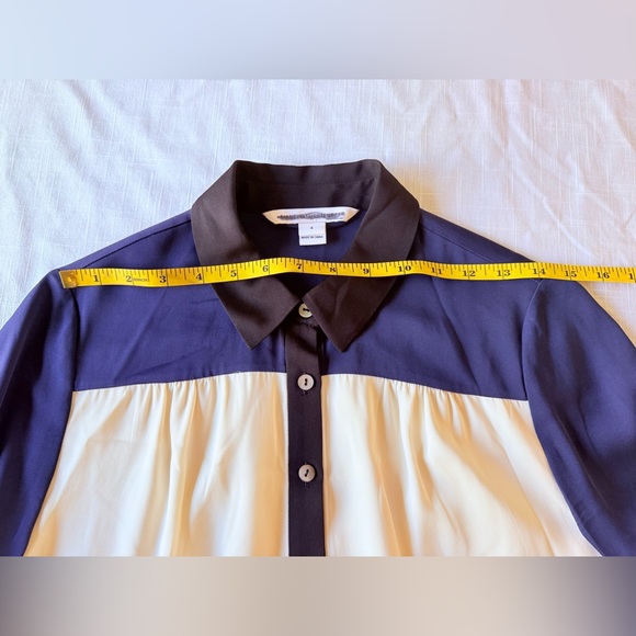 Diane Von Furstenberg Blue, White & Black Colorblock Silk Shirt Dress size4 - Picture 10 of 13